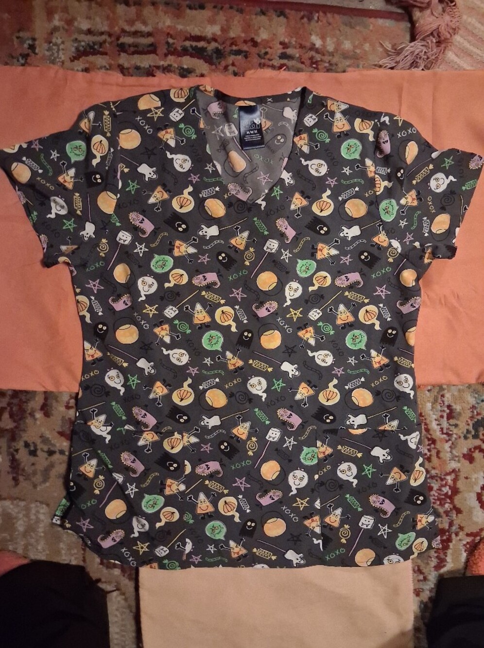 Women's V-Neck Halloween Print Tunic Top - Gray